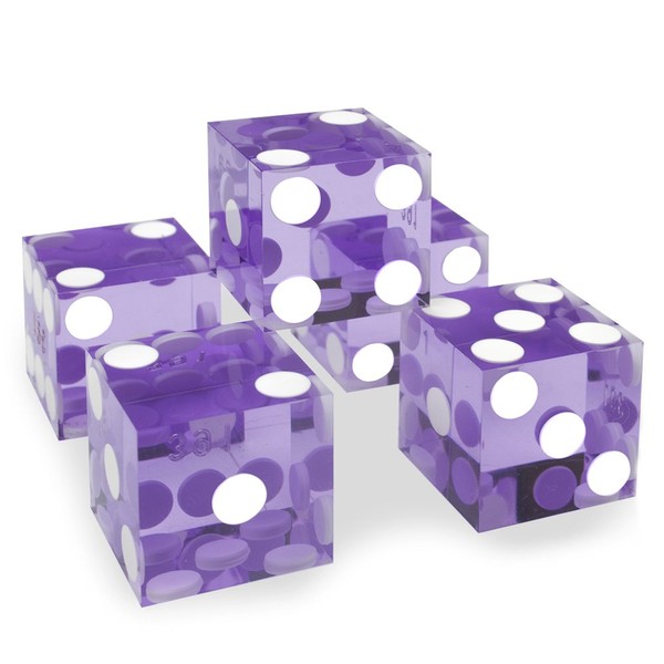 Set of 5 Grade AAA 19mm Casino Dice with Razor Edges and Matching Serial Numbers by Brybelly (Violet)