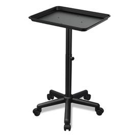Salon Tray on Wheels, Black Salon Tray Cart with Adjustable Height, Tattoo Rolling Tray, Metal Service Instrument Storage Tray for Salon&Home Use