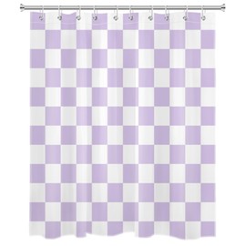 HVEST Cortina de ducha a cuadros morados para baño, bonita cortina de ducha estética con patrón de cuadrícula de ajedrez, moderna cortina de baño, tela de poliéster con ganchos, 72 pulgadas de largo x