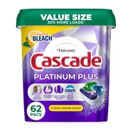 Cascade Platinum Plus Dishwasher Pods, Dish Detergent Soap, Clean Lemon Scent, 62 Count
