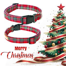 Tunkoo Christmas Classic Plaid Collar Premium Cotton Puppy Collar - Adjustable Collar with Strong Plastic Bucle Gifts for Small Medium Large Girls Boys Dogs, M