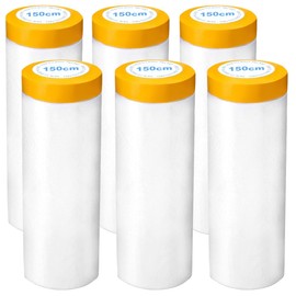 LOSYHU 6 Pack Protective Masking Film with Tape 5 x 65 Ft Car Painters Plastic Sheeting Roll Tape and Drape Masking Film for Automotive Painting Covering Frames, Furniture, Auto Body