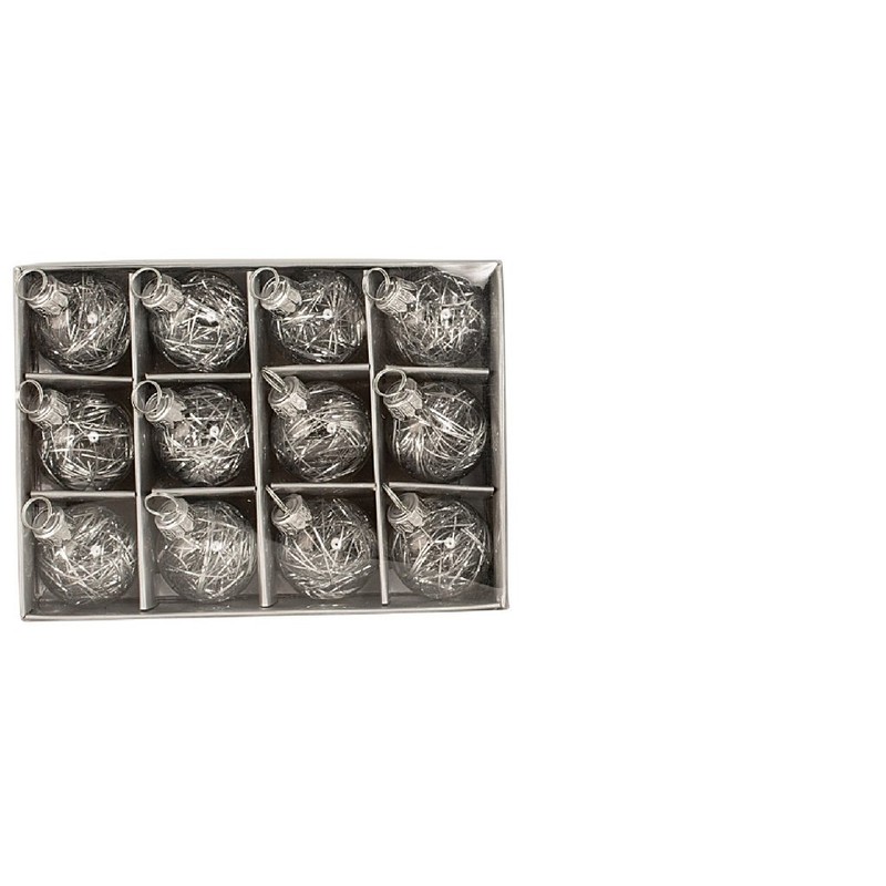 Geschenkestadl 24 Weihnachtskugel Glas Silber glänzend Schneeflocke Lametta Christbaumschmuck Ø