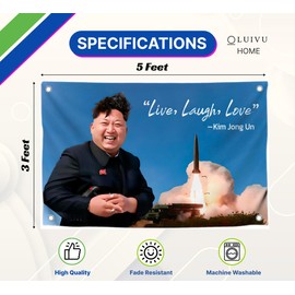3x5 Feet 100% Lightweight Polyester Flag - Live Love Laugh Kim Jong Flags with Four Brass Grommet - Funny, Cool Single Sided Flag for Decor Boys Room - Flags Indoor and Outdoor Meme