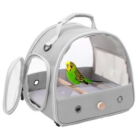 Interfashioner Bird Carrier Portable Bird Carrier for Parrots Parakeets Budgies Small Birds with Stainless Steel Tray and Wooden Pole (Grey)