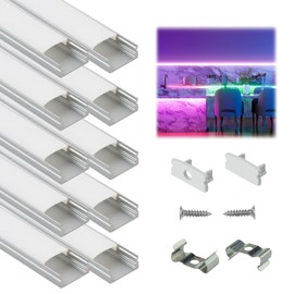 Muzata 10Pack 3.3FT/1M LED Channel Aluminum U Shape Silver LED Strip Diffuser Channel with Milky White Cover Easy Installation U1SW WW 1M