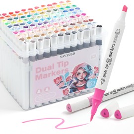 [Water-Based Ink] 120 Colors Dual Tip Markers Set, Brush & Chisel Double Tipped Art Markers for Kids Adults Beginners & Artists in Coloring, Painting
