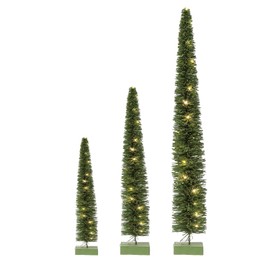 Creative Co-Op Rattan Tree with LED Lights and Wood Base, Green