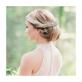 EVER FAITH Wedding Hair Comb for Women, White Crystal Simulated Pearl Symmetry Heart Hair Accessories for Bride, Crystal, No gemstone