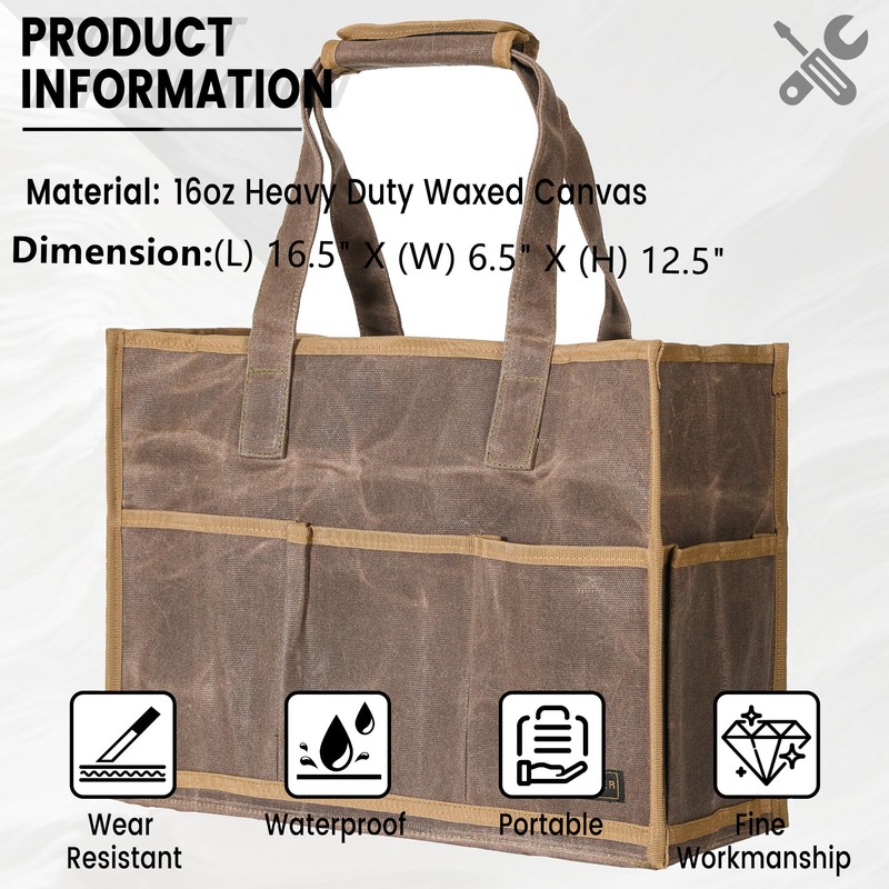 Waxed Canvas Tool Pouch,Garden Tool Bag Organizer with 14 Extra