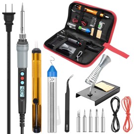 Solder Iron Kit,HANDSKIT Soldeirng Iron Kit Temperature Adjustable Electronic Welding Tools Desoldering Pump,Soldering Tips,Solder Iron Stand,Tweezers,Tin Wire for Repairing,DIY or Lab Testing