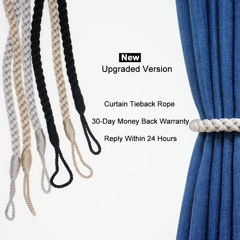 Hiastra Curtain Tiebacks Ropes, 2pcs Decorative Handmade Tie Backs Curtain