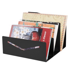 Picowe Metal Desk Mail Organizer Wooden Mail Holder, 3 Slots Letter Holder Organizer Envelope Organizer for Home Office (Black)