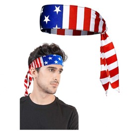 Wgudzpj Red White and Blue American Flag Headband 4th of July Bandana Headband for Men and Women