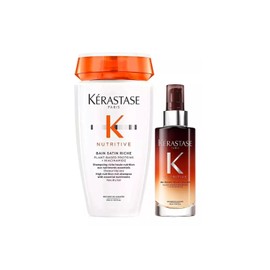 KÉRASTASE Nutritive Kit para Cabello Seco y Deshidratado | Shampoo Bain Satin Riche 250 ml + Night Serum 90 ml | Hidratación Intensiva, Suavidad y Reparación Nocturna para Cabello Seco