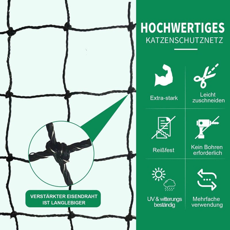 Tatamiyya Cat Net for Balconies, Wire Reinforced, 2 x 3