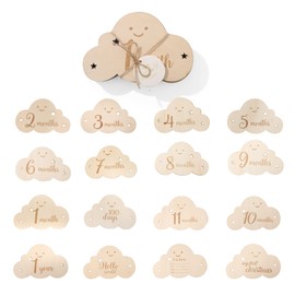 Promise Babe Baby Monthly Cards - 8 Pack - Cloud Shape Wood Natural Wood Newborn Photo Tools Growth Record Newborn Baby Baby Shower Gift