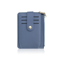 AfitLulu Slim Credit Card Holder for Women, Button Fixation Bifold Thin Wallet with Coin Pouch, 6 Card Slot and ID Window, Multi Card Slot Zip Up Wallet for Travel and Shopping (Blue)