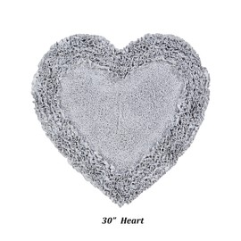 Better Trends Shaggy Border Collection is Ultra Soft, Plush and Absorbent Tufted Bath Mat Rug 100% Cotton in Vibrant Colors, 30" Heart, Silver