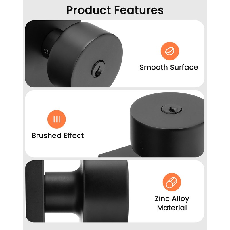 Haidms Black Door Knobs with Deadbolt, Heavy Duty Matte Black