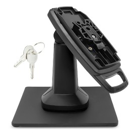 ENS Tailwind Ingenico Lane/5000 V2 7" Latch and Key Lock Flexipole Plus Pole Mount Terminal Stand with Square Freestanding Mobility Base Plate, Black