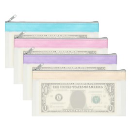 PATIKIL 8.5 x 4 Inch Zipper Money Bag Set of 4 Clear PVC Cash Deposit Envelopes Coin Purse Cosmetic Bills Blue Pink Purple Beige