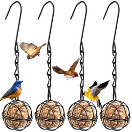 4 Pack Suet Ball Bird Feeder Set Metal Bird Feeding Station Kit with Hanging Chain Squirrel Proof Bird Feeders for Outside Hanging Hummingbird Feeders Wild Birds Outdoor Garden(Black)