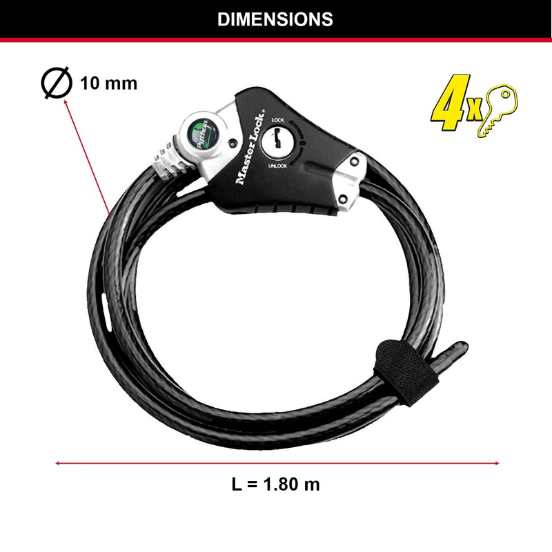 MASTER LOCK Security Cable with Key Lock [Adjustable Locking Cable