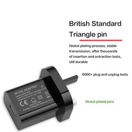 5V 1A 5W Black USB Charger, UK Usb Plug, USB-A Output, 100V-240V Input, for Phone, Tablet, Speakers