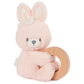 GUND Baby Sustainable Bunny Ring Rattle, Stuffed Animal Plush Made from 100% Recycled Plush Materials, Wooden Rattle for Babies and Newborns, Pink, 10”