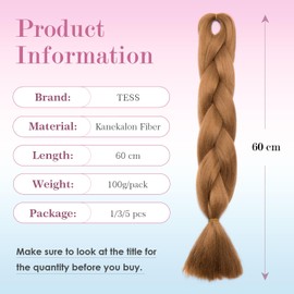 Tess Jumbo Braids, Hair Extensions, 60 cm, Kanekalon Synthetic Hair for Braiding, Box Braids, 100 g/Bundle, 1 Piece, Chestnut Brown