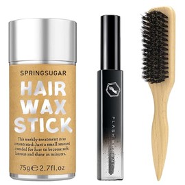 SPRINGSUGAR Set De Cera En Barra Para Peinar El Cabello Hacia Atrás: Incluye Barra De Cera, Cepillo Para Peinar Hacia Atrás Y Barra De Acabado. Productos De Estilismo Para Mujer Que Controlan El Frizz