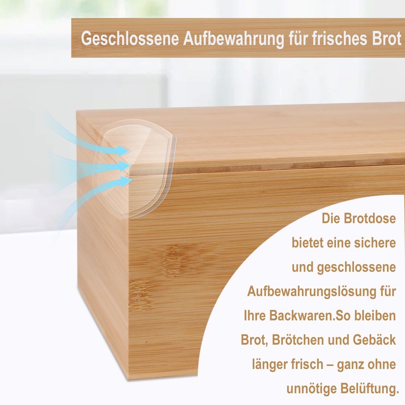 Jasvelly Bamboo Bread Bin with Chopping Board Lid and Linen