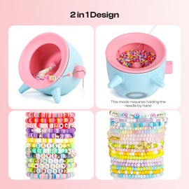 Caydo Electric Bead Spinner, Clay Bead Spinner for Friendship Bracelets Jewelry Making, Bracelets Spinner with Clay Beads, Needle and Elastic String for Efficient Beading(Blue)