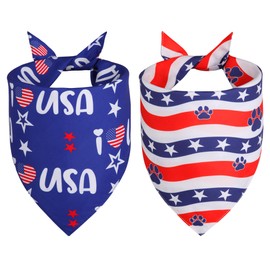 WoffBow Small 4th of July Dog Bandana 2-Pack: Reversible American Flag Breathable Scarf for Small Dogs - Patriotic Parades Pool Party Puppy Accessories