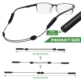 Aufee 4PCS Anti-Slip Black Glasses Holder Strap, 14” Adjustable Sport Eye Glasses Holders Around Neck for Adult,Child(4,Black)