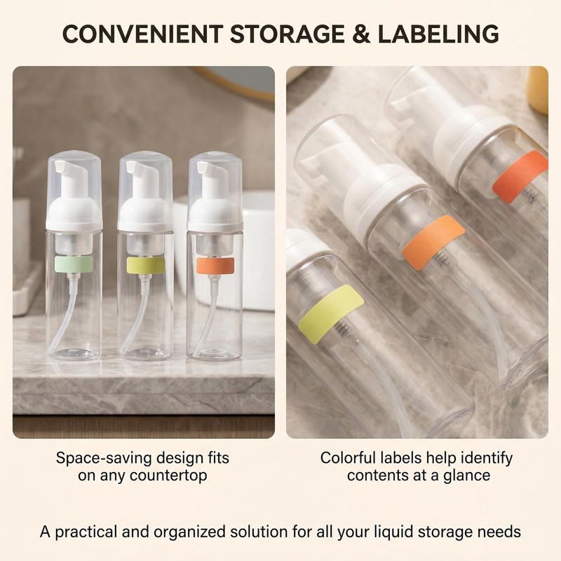 3 Pack 2oz Clear Plastic Foam Pump Bottles with Sticker