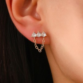 Gold Chain Earring for Women Dainty Chain Stud Earrings Star Rhinestone Earring Cartilage Earrings for Women Helix Piercing Earrings Jewelry (D-Gold)