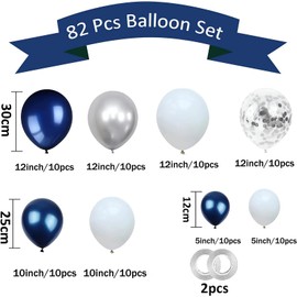 ZHOUHON Pack of 80 Balloons Blue Silver White Navy Blue Silver White for Valentine's Day Ramadan Baby Shower Children Birthday Wedding Party Decoration (Silver Blue)