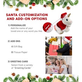 DolliBu Santa White and Gold Unicorn Stuffed Animal Plush Toy - Super Soft Unicorn Dress Up with Red Santa Claus Outfit, Cute Unicorn Gift, Perfect with Name Personalization - 11.5 Inch