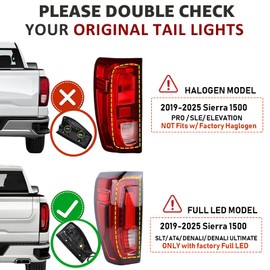 LED Rear Brake Tail lights Compatible With 2019-2025 GMC Sierra 1500 2500HD 3500HD, Replace Taillights Assembly Red Tail Lights, Included Bulbs, Right Passenger Side, GM2801310 86820474 84968741