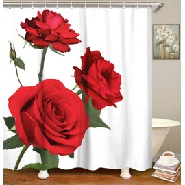 LIVILAN Red Rose Shower Curtain, Flower Fabric Bathroom Curtains Set with Hooks Floral Bathroom Decor Polyester Machine Washable 72x72 Inches