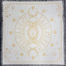 THE ART BOX Altar Cloth Tarot Cards Table Napkins Witchcraft Supplies Black Silver Tablecloth Square Alter Pagan Spiritual Celestial Deck Cloth With Fringes Sun and Moon 36x36 Inches