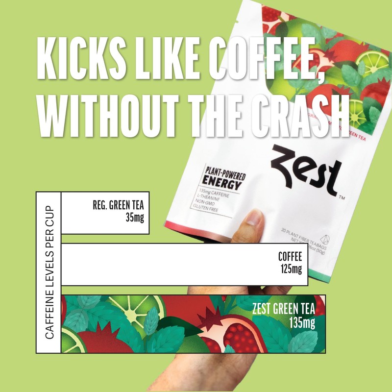 Zest Energy Green Tea – Pomegranate Mojito High Caffeine Tea