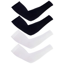 MIRKUZI Arm Warmers for Men 2 Pairs Compression Arm Warmers Unisex Size Cool Sports Arm Warmers for Football Golf Volleyball Cycling and Basketball (Black and White)