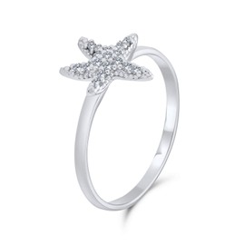 Bling Jewelry Dainty Small Pave Cubic Zirconia Colorless Aquatic CZ Nautical Starfish 925 Sterling Silver Ring