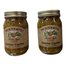 Dutch Kettle Hot Chow Chow – Southern-Style Pickled Relish – Spicy Homestyle Cabbage & Pepper Mix – All-Natural, Small-Batch – Two 16 oz Glass Jars (32 oz Total)
