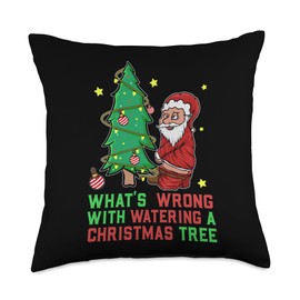 Drunk Gnome Peeing Christmas Tree Drinking Humor Drunk Garden Gnome Peeing Christmas Tree Drinking Humor Xmas Throw Pillow, 18x18, Multicolor