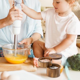 Salt Box with Swivel Lid & Spoon Double-Layer Wooden Salt Box with Lid Compact Stylish Salt Cella with Magnetic Rotating Lid for Spices & Seasonings Salt Cellar with Lid Wooden Salt Box with Lid Salt