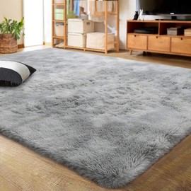 LOCHAS Luxury Velvet Shag Area Rug Modern Indoor Fluffy Rugs, Extra Comfy and Soft Carpet, Abstract Accent Rugs for Bedroom Living Room Dorm Home Girls Kids, 3x5 Feet Light Gray